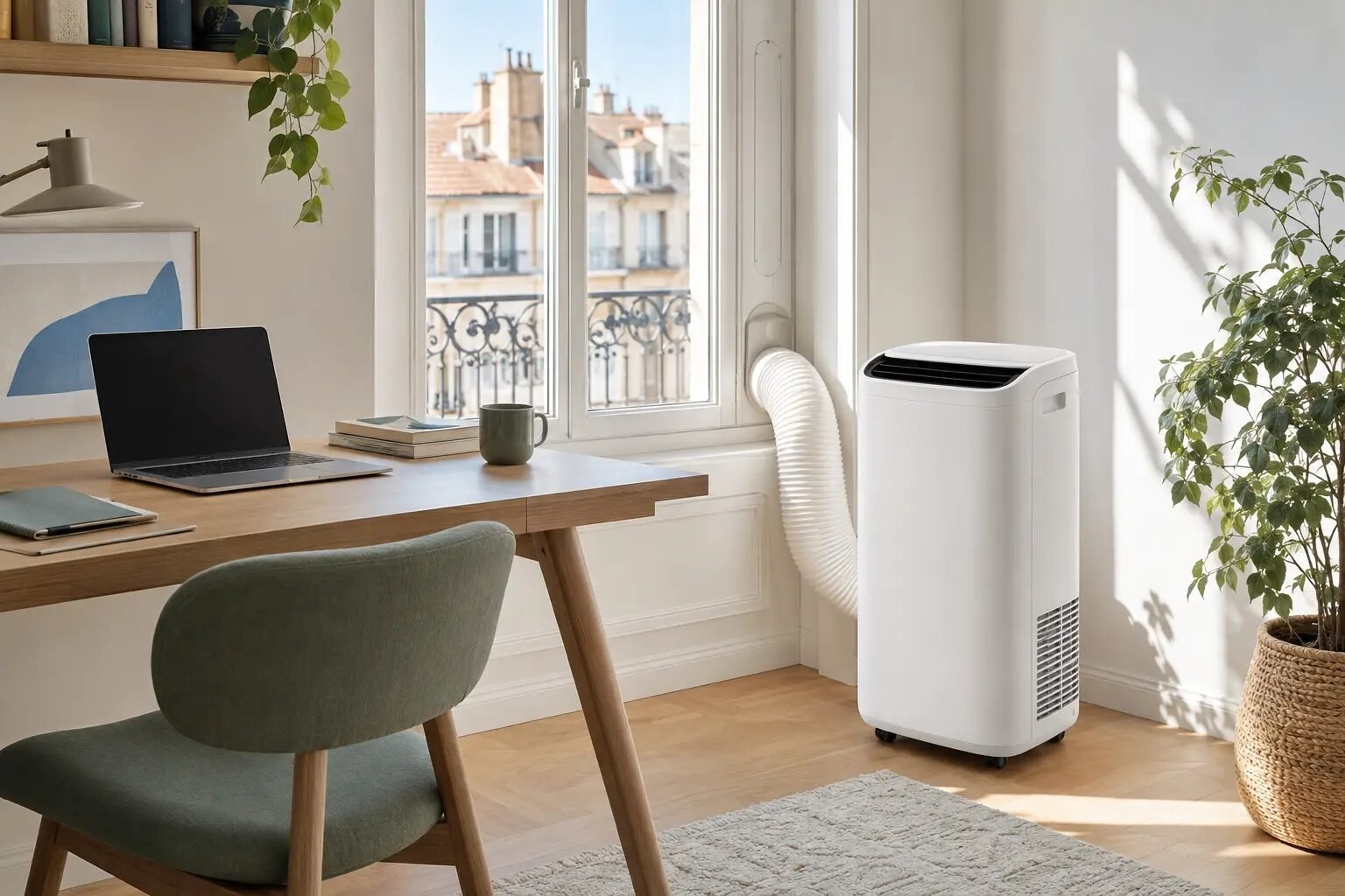 New Air Mobile 12 dans un bureau lumineux avec gaine d’évacuation installée